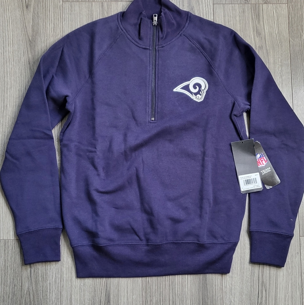 NWT NFL Team Apparel LOS ANGELES RAMS OTS Fleece 1/4 Zip Foil Sweatshirt Size M